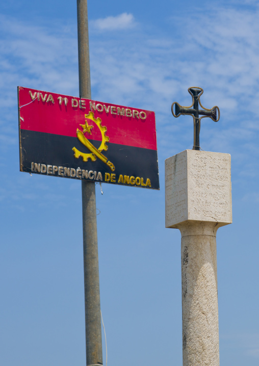 Panel Celebrating The Independance Day Next To A Christian Cross, Angola