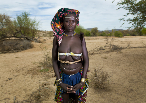Mucubal Woman With Her Baby Sticking Out From Her Back, Virie Area, Angola