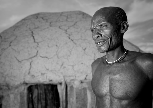 Old Mukubal Man In Front Of A Hut, Virie Area, Angola