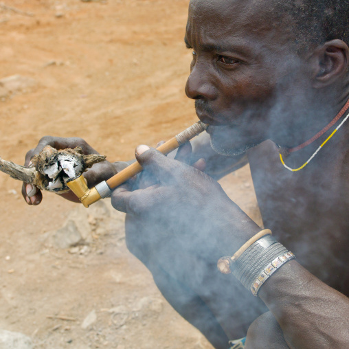 Mucubal Man Smoking Pipe, Virie Area, Angola