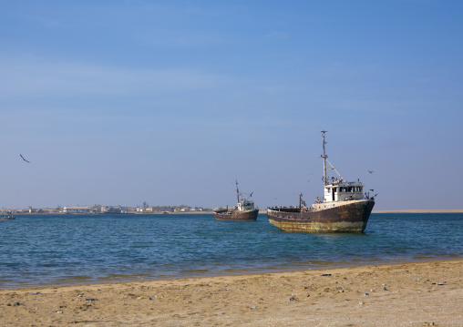 Old Rusty Wrecks In Tombwa Harbor, Angola