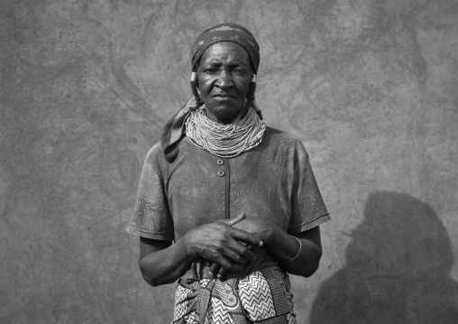 Old Mwila Woman With Vilanda Necklace At Huila Town Market, Angola