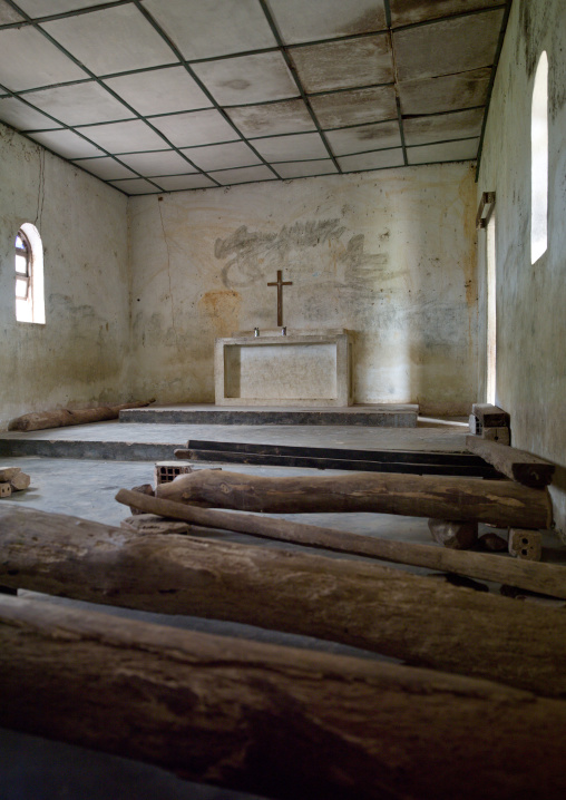 Old Benches Inside A Dilapidated Church, Angola