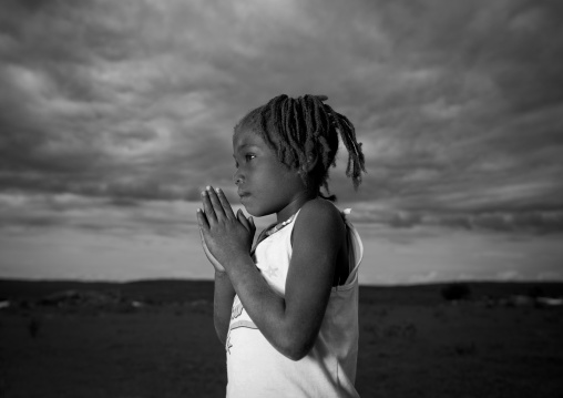 Girl Covered With Sand Praying, Village Of Caconda, Angola