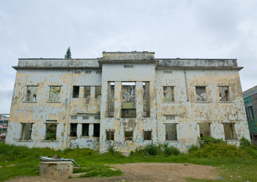 Old Building In Ruins Riddled With Bullet Impacts, Huambo, Angola