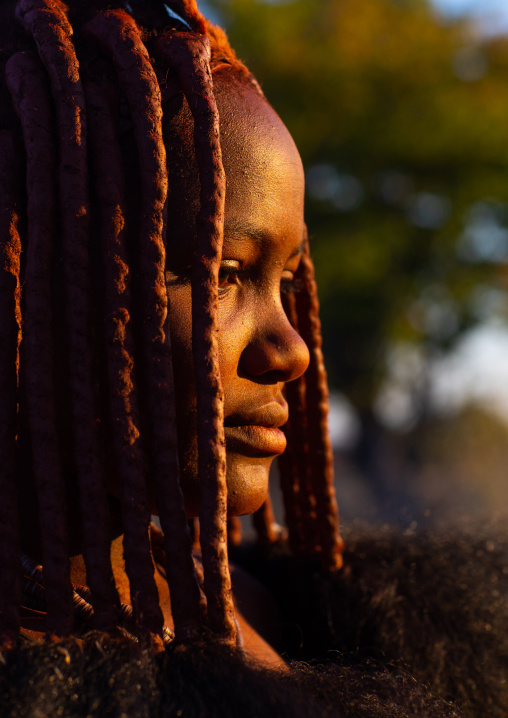Himba tribe woman face in the sun, Cunene Province, Oncocua, Angola