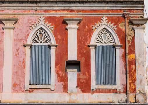 Windows of an old portuguese colonial building, Benguela Province, Lobito, Angola