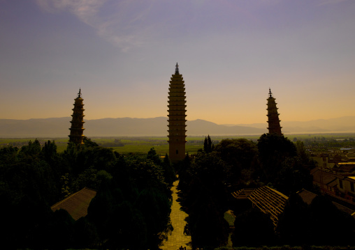 The Three Pagodas Of San Ta Si Monastery In Dali, Yunnan Province, China