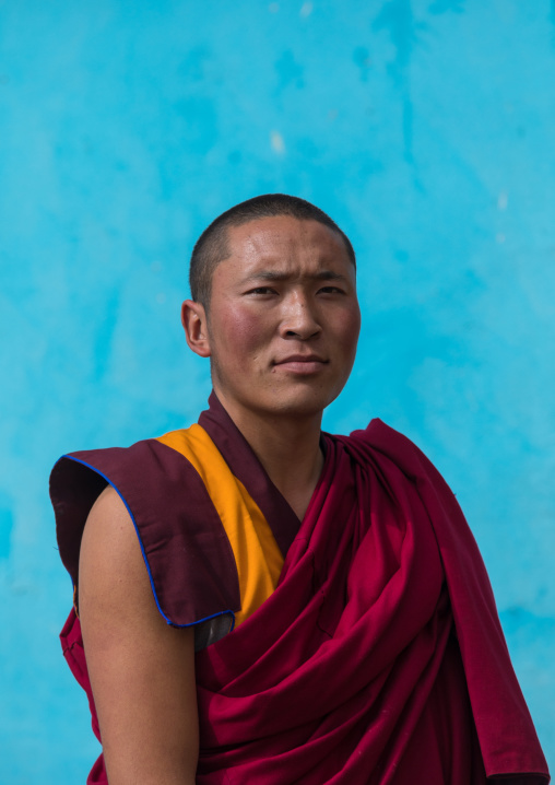 Portrait of a tibetan monk in Shachong monastery, Qinghai Province, Wayaotai, China