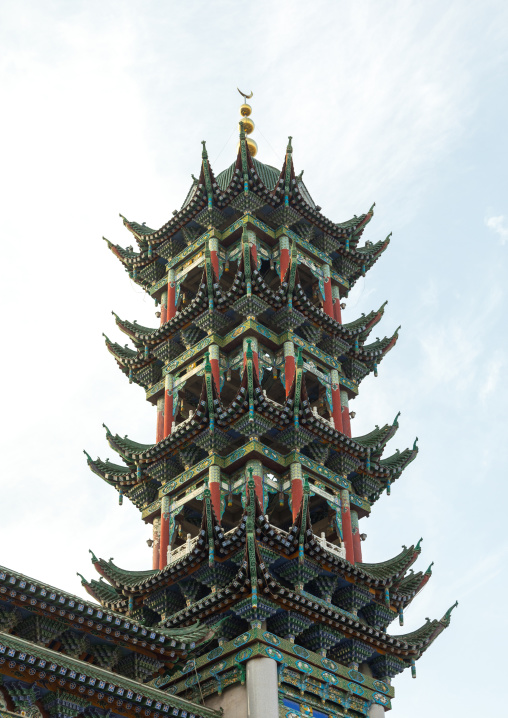 Chinese-style minaret of the Salar people grand mosque, Qinghai Province, Xunhua, China