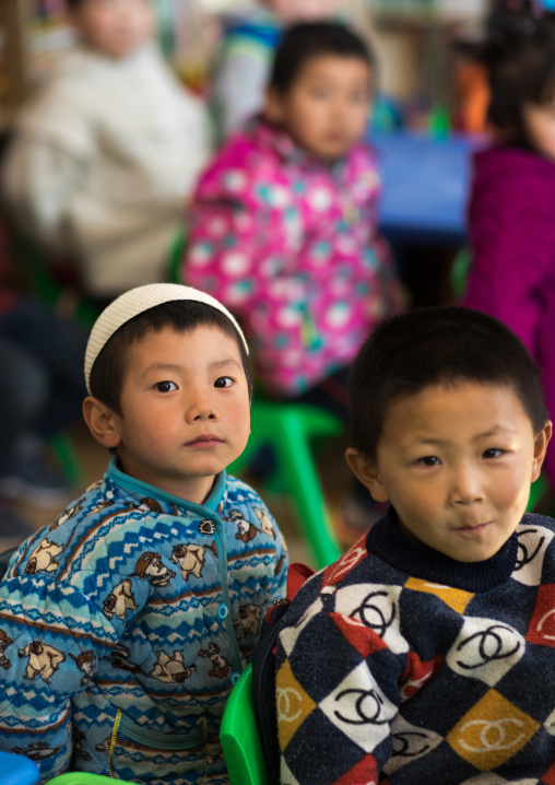 Salar ethnic minority children in a primary school, Qinghai province, Xunhua, China