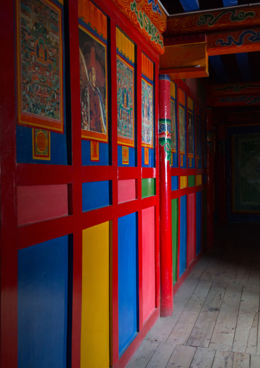 Colorful door inside milarepa tower in Hezuo  monastery, Gansu province, Hezuo, China