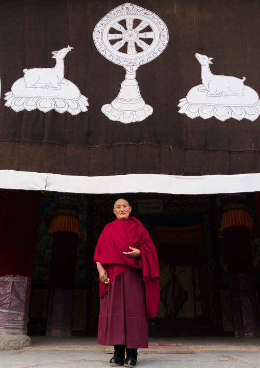 Portrait of a tibetan buddhist nun in Labrang nunnery, Gansu province, Labrang, China