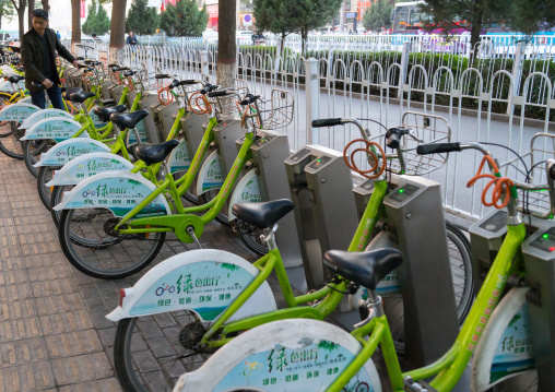 Self-service bicycles in the city center, Gansu province, Lanzhou, China