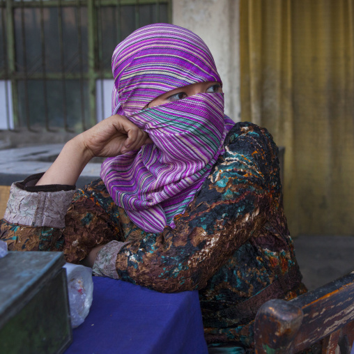 Young Uyghur Girl With Fully Covered Face, Yarkand, Xinjiang Uyghur Autonomous Region, China