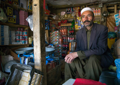 Afghan shop owner in the market, Badakhshan province, Ishkashim, Afghanistan