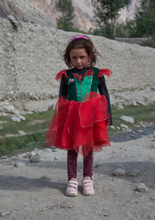 Girl wearing a shirt with the afghan flag colors, Badakhshan province, Khandood, Afghanistan