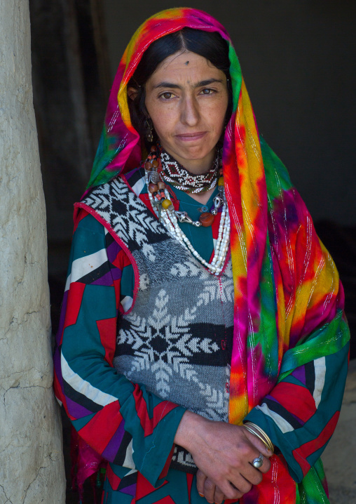 Portrait of an afghan woman in traditional clothing from pamir area, Badakhshan province, Khandood, Afghanistan