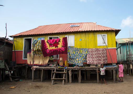Benin, West Africa, Ganvié, stilt houses on dry land on the banks of lake nokoue