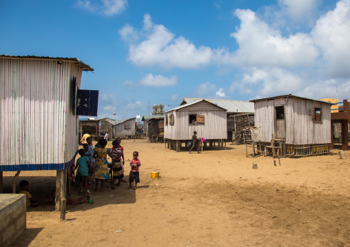 Benin, West Africa, Ganvié, stilt houses on dry land on the banks of lake nokoue