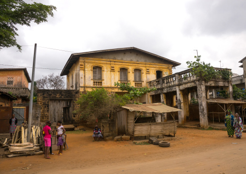 Benin, West Africa, Porto-Novo, old french colonial building near the train station