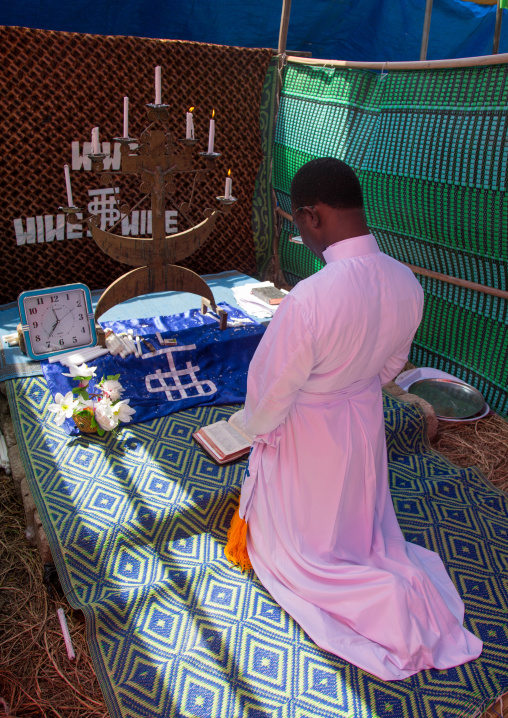 Benin, West Africa, Ganvié, celestial church of christ man praying