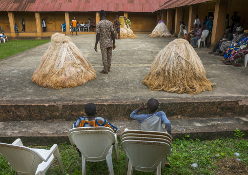 Benin, West Africa, Porto-Novo, zangbeto guardian of the night spirit dance in the royal palace