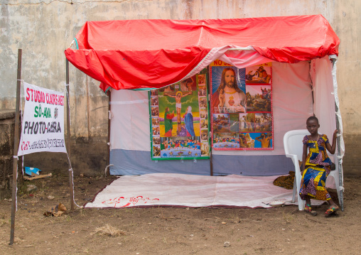 Benin, West Africa, Ganvié, photo studio during a christian festival