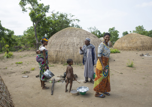 Benin, West Africa, Gossoue, peul tribe family in a village