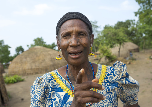 Benin, West Africa, Gossoue, a happy tattooed fulani peul woman
