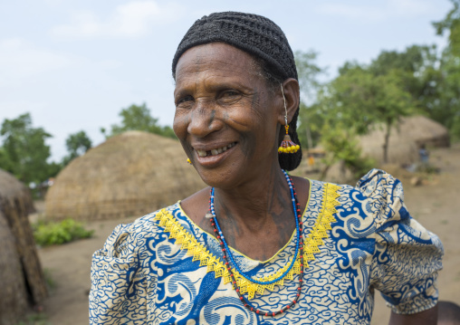 Benin, West Africa, Gossoue, a happy tattooed fulani peul woman