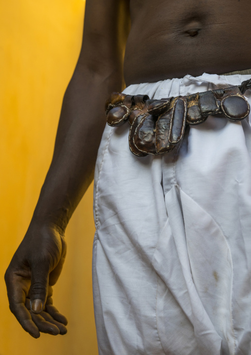 Benin, West Africa, Bonhicon, kagbanon bebe voodoo priest during a ceremony with his amulets