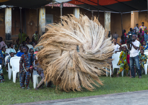 Benin, West Africa, Porto-Novo, zangbeto guardian of the night spirit dance in the royal palace