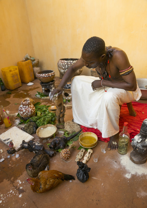 Benin, West Africa, Bonhicon, kagbanon bebe voodoo priest during a ceremony