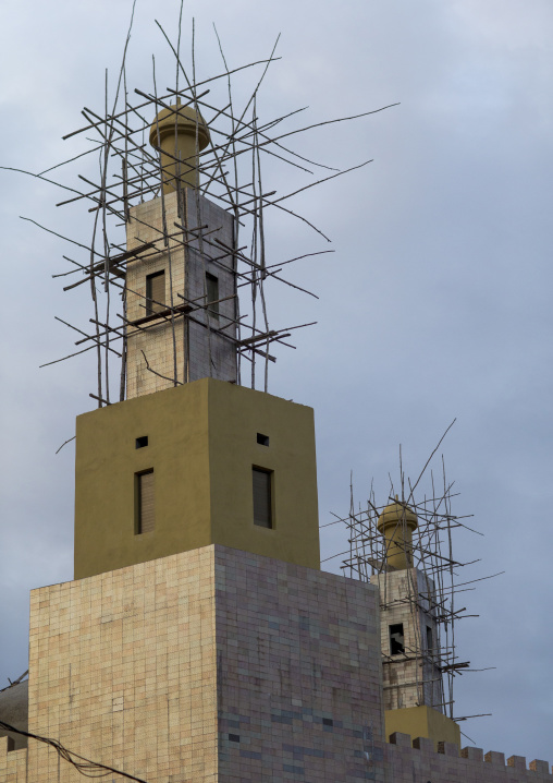 Benin, West Africa, Porto-Novo, scaffoldings on the the new central mosque