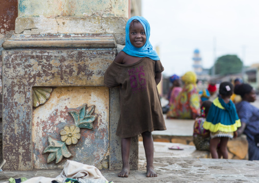 Benin, West Africa, Porto-Novo, child standing in front of the great mosque