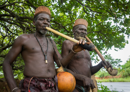 Benin, West Africa, Taneka-Koko, traditional healers with their giant pipes
