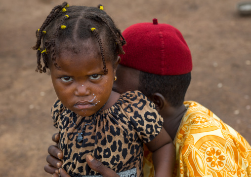 Benin, West Africa, Taneka-Koko, a fulani peul tribe girl with her father