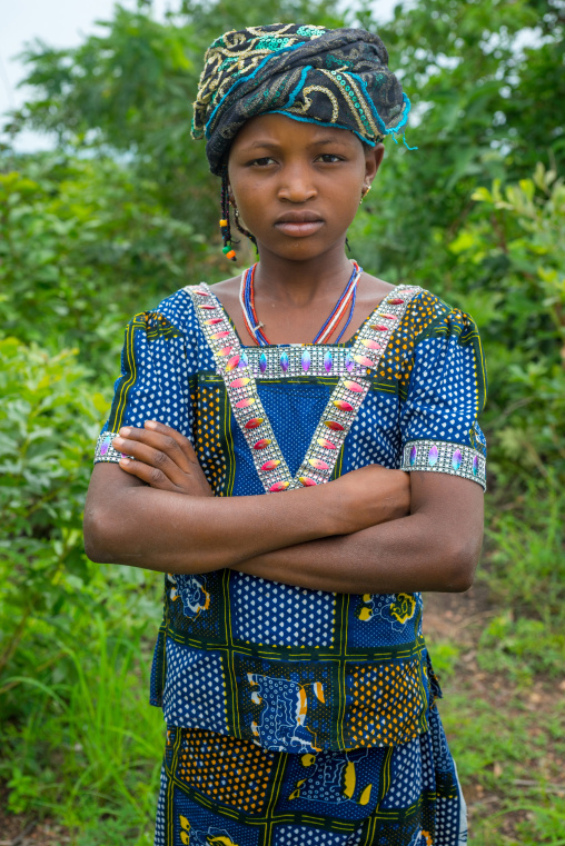 Benin, West Africa, Taneka-Koko, a young fulani peul tribe girl with arms crossed