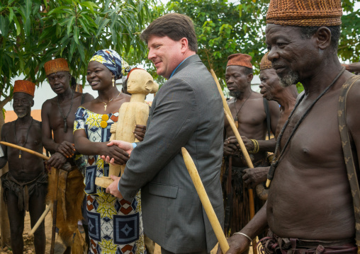 Benin, West Africa, Taneka-Koko, traditional healers with american cultural representative for the opening ceremony of a local museum