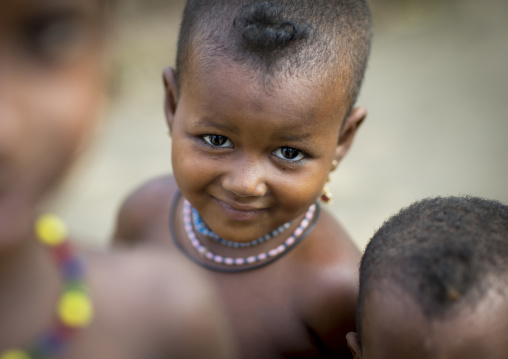 Benin, West Africa, Gossoue, smiling fulani peul tribe little girl