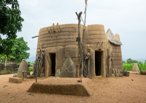 Benin, West Africa, Boukoumbé, voodoo altars representing the spirits of the dead people from the traditional tata somba house
