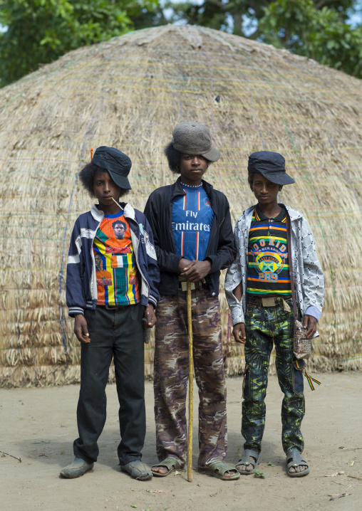 Benin, West Africa, Gossoue, young fulani peul teenagers with modern and fashionable clothes