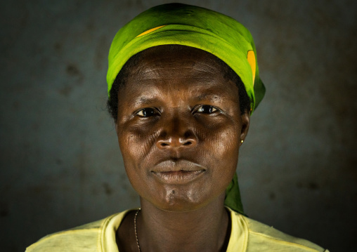 Benin, West Africa, Koussou, a somba tribe woman with her face covered with linear scars