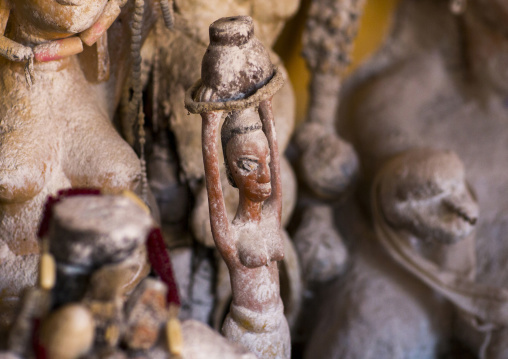 Benin, West Africa, Bonhicon, statues covered with talc powder for a voodoo ceremony