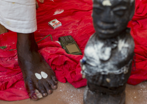 Benin, West Africa, Bonhicon, statue covered with blood during a voodoo ceremony