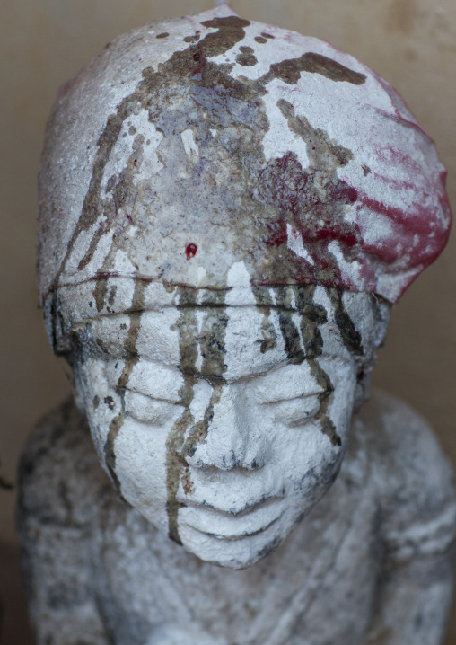 Benin, West Africa, Bonhicon, statues covered with talc powder and blood for a voodoo ceremony