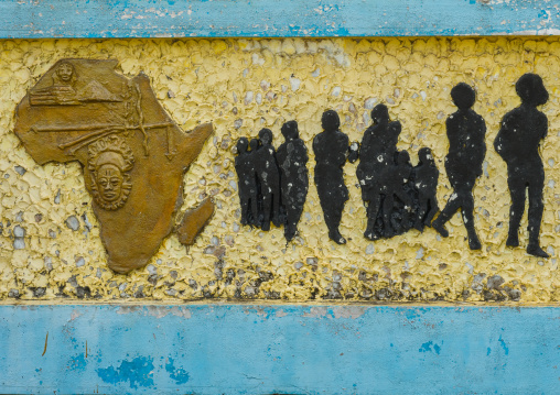 Benin, West Africa, Ouidah, the memorial zomachi on the slave trail showing the departure of the slaves from africa