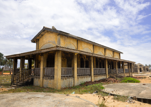Benin, West Africa, Ouidah, abandoned hotel on the beach