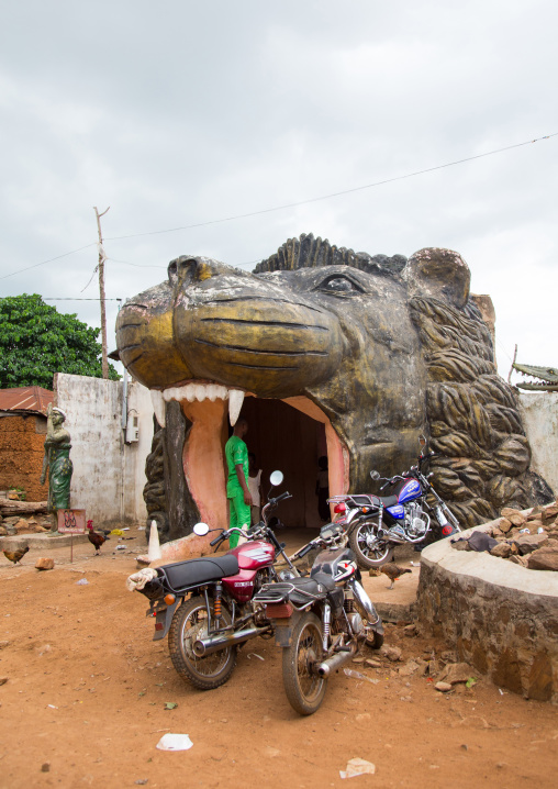 Benin, West Africa, Savalou, the voodoo covent of the royal palace lion head entrance